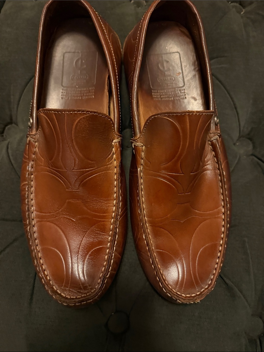 Coach Men's Tan/Brown Leather Signature Pattern Slip-Ons